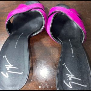 Vintage Giuseppe Zanotti pink fuzzy mules